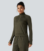 Half Zipper Thumb Holes Quick Dry Fleece Casual Heathered Warming Sweatshirt with Pockets-UPF40+ — Shadow Moss — view 4