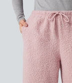 Mid Rise Drawstring Teddy Casual Wide Leg Trousers with Pockets — Dirty Pink — view 5
