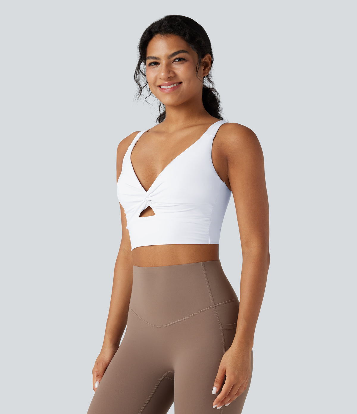 Light Support Molded Cups Push-Up Yoga Sports Bra — White — view 5