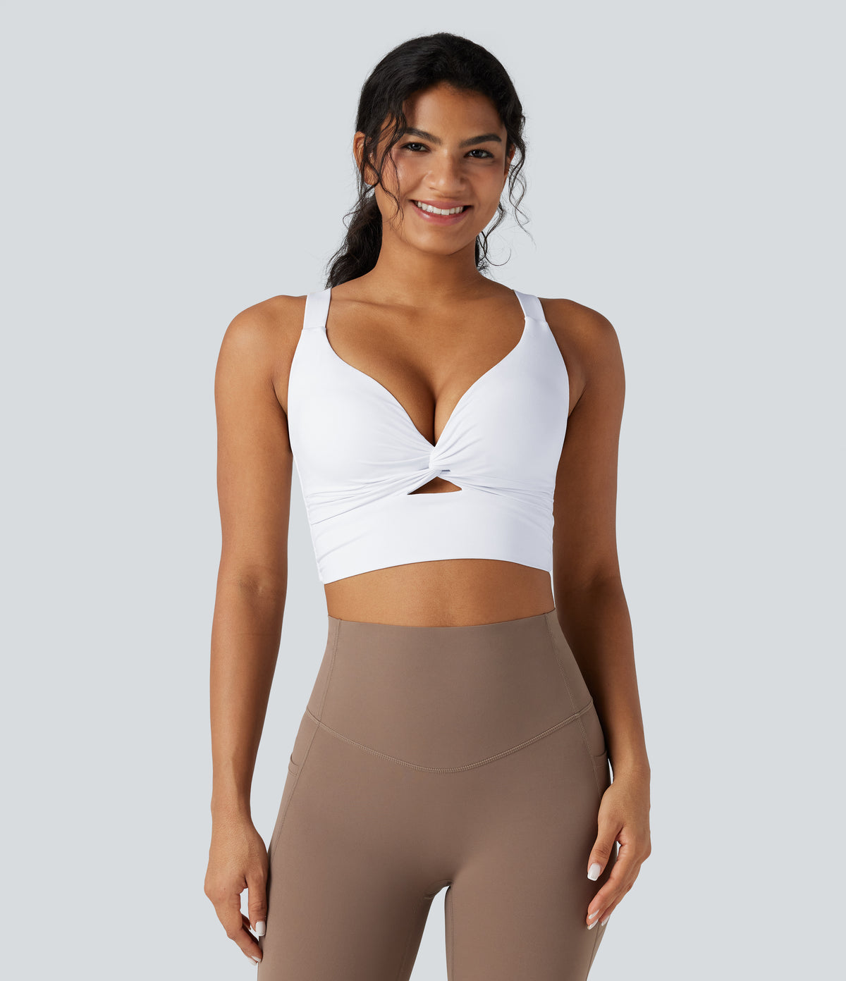 Light Support Molded Cups Push-Up Yoga Sports Bra — White — view 3