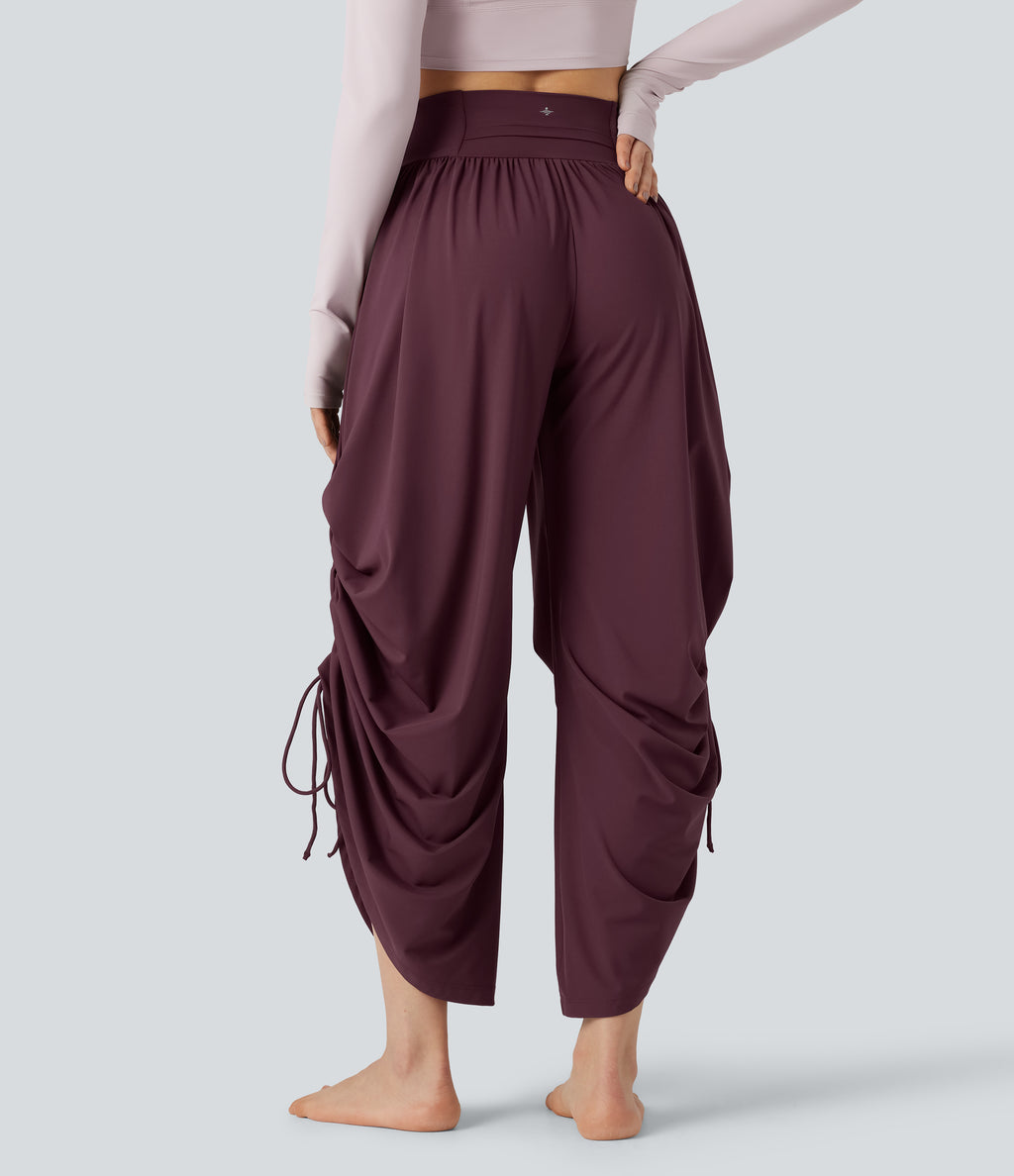 Airy High-waisted Drawstring Ruched Yoga Baggy Trousers with Pockets — Fig — view 3