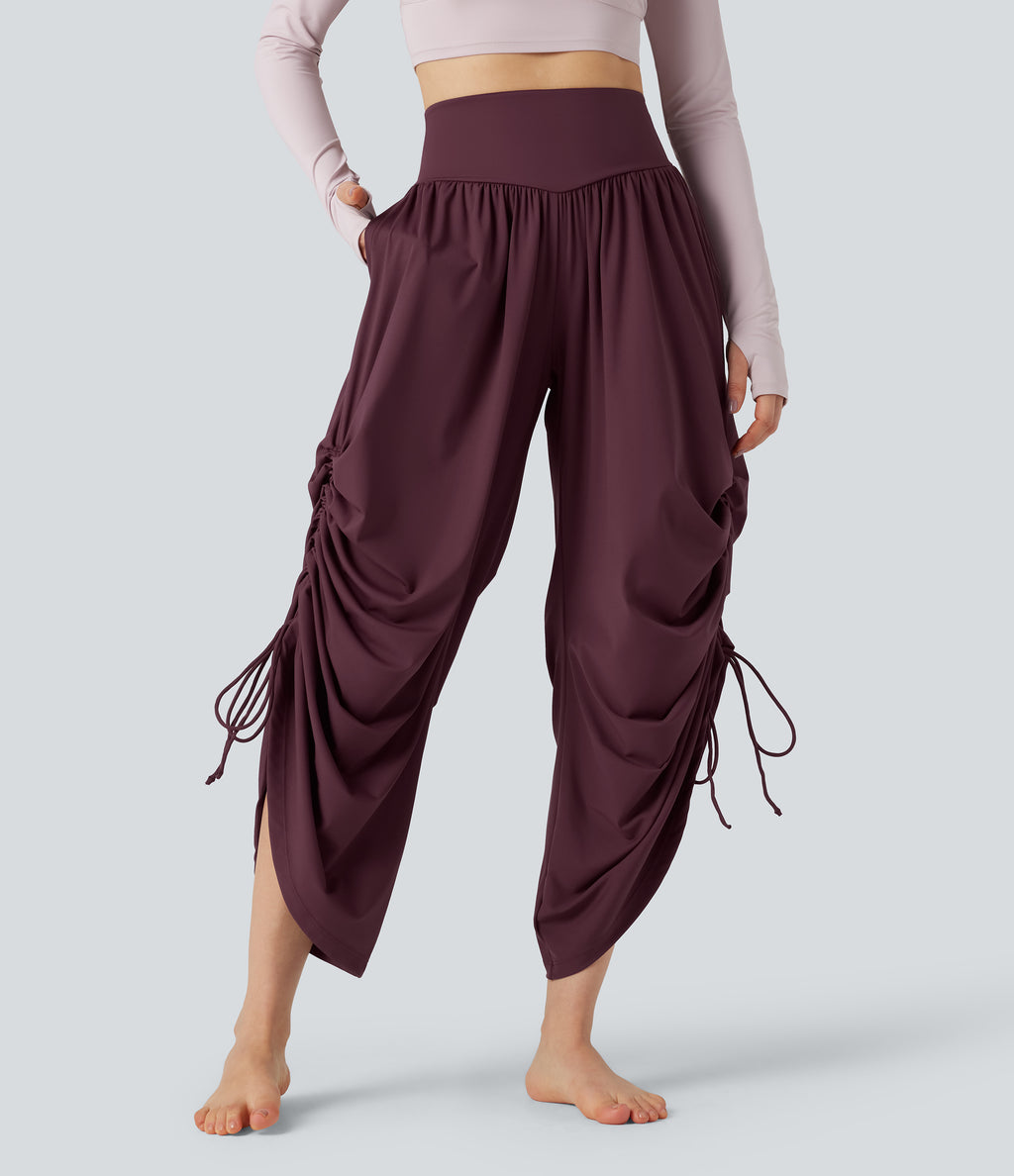 Airy High-waisted Drawstring Ruched Yoga Baggy Trousers with Pockets — Fig — view 2