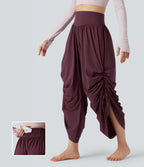 Airy High-waisted Drawstring Ruched Yoga Baggy Trousers with Pockets — Fig — view 1