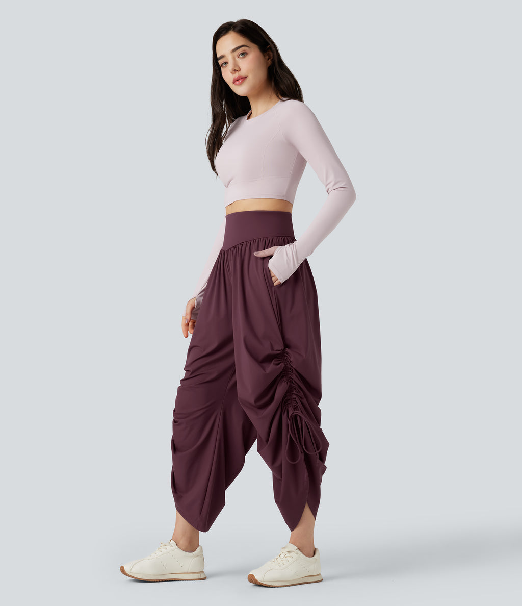 Airy High-waisted Drawstring Ruched Yoga Baggy Trousers with Pockets — Fig — view 8