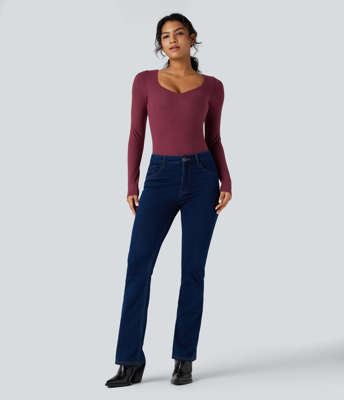 HeatCore Push-Up Long Sleeve Casual Warming Top A/B Cup — Cordovan — view 5