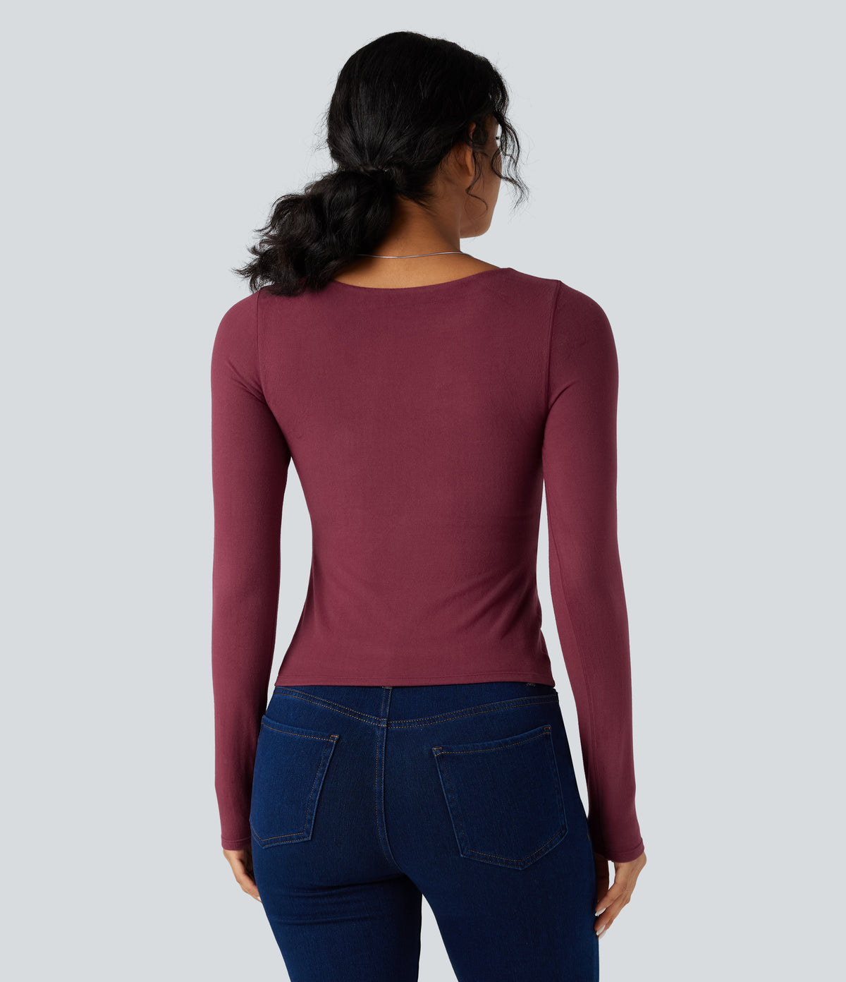 HeatCore Push-Up Long Sleeve Casual Warming Top A/B Cup — Cordovan — view 3