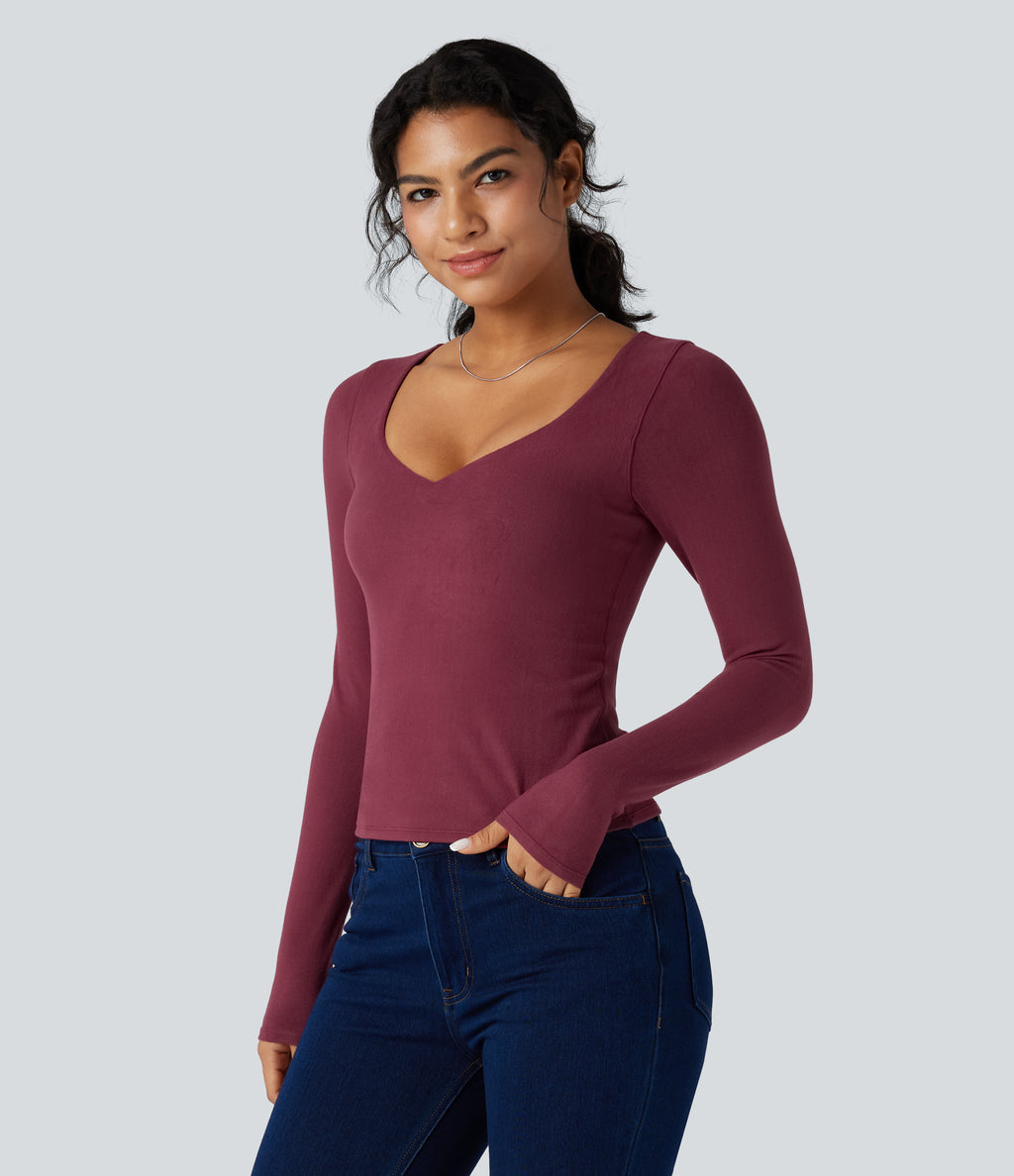 HeatCore Push-Up Long Sleeve Casual Warming Top A/B Cup — Cordovan — view 2