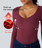 HeatCore Push-Up Long Sleeve Casual Warming Top A/B Cup — Cordovan — view 1