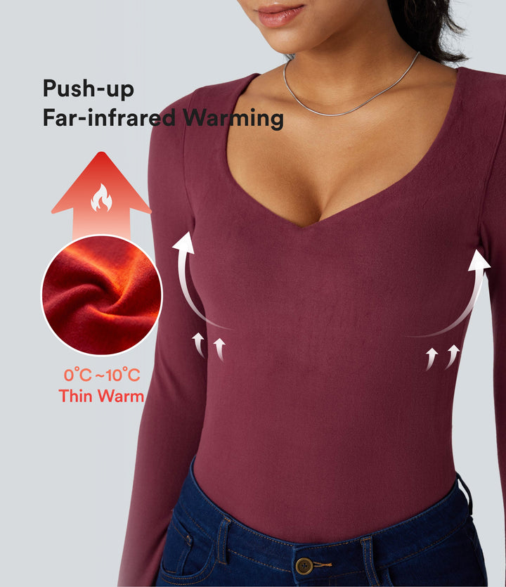 HeatCore Push-Up Long Sleeve Casual Warming Top A/B Cup — Cordovan — view 1
