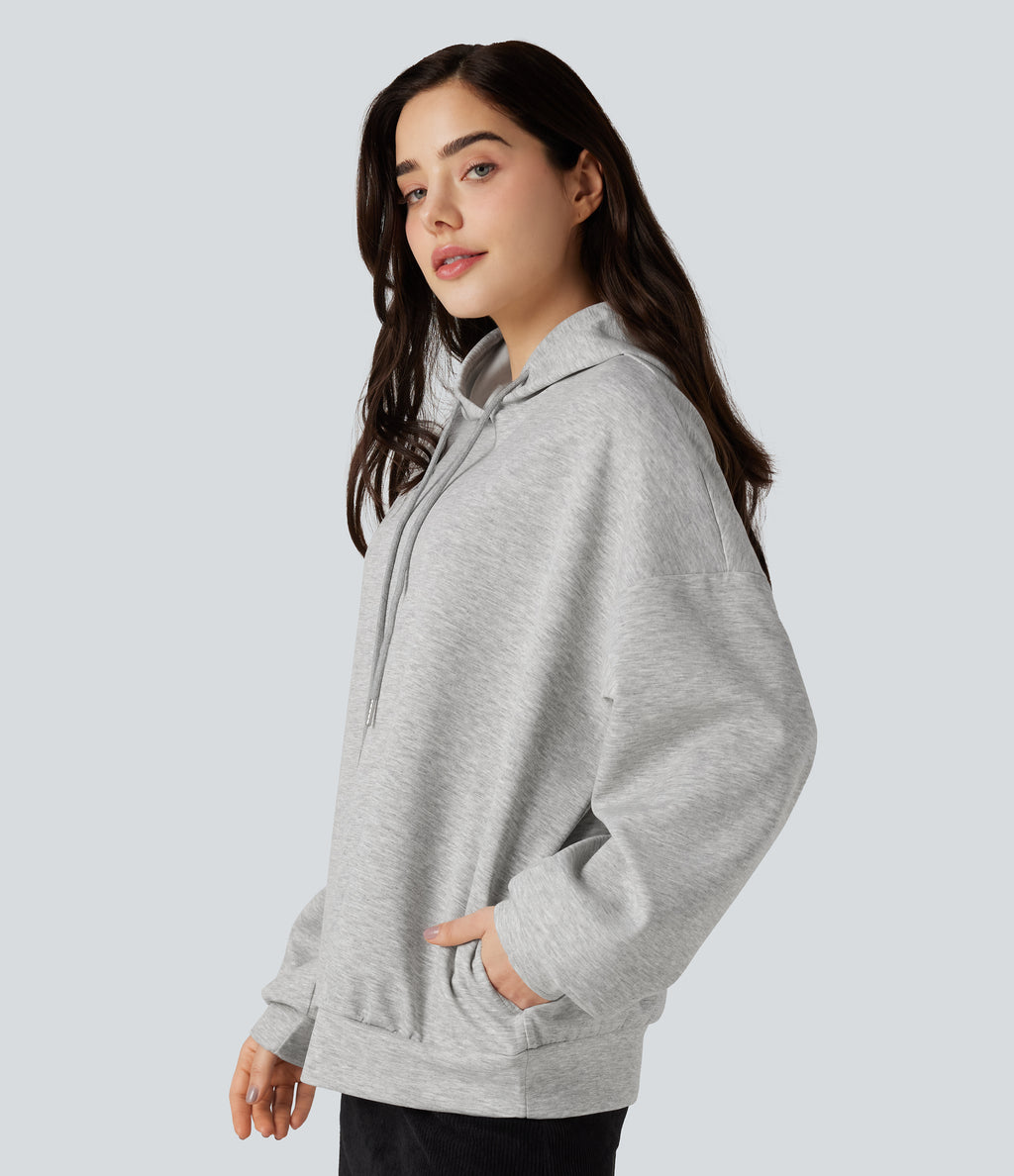 Hooded Long Sleeve Casual Sweatshirt with Pockets — Fog Gray — view 1