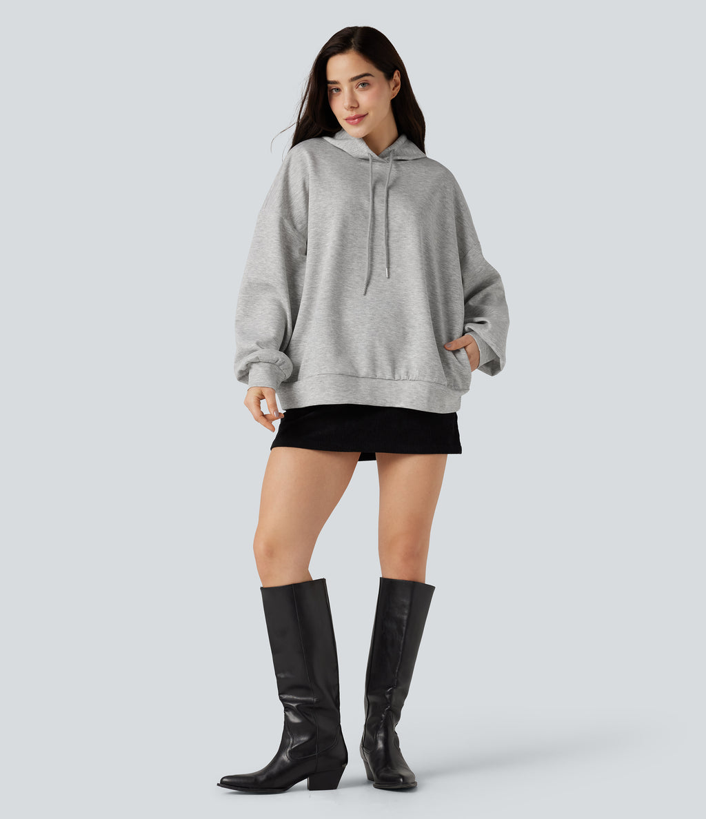 Hooded Long Sleeve Casual Sweatshirt with Pockets — Fog Gray — view 5