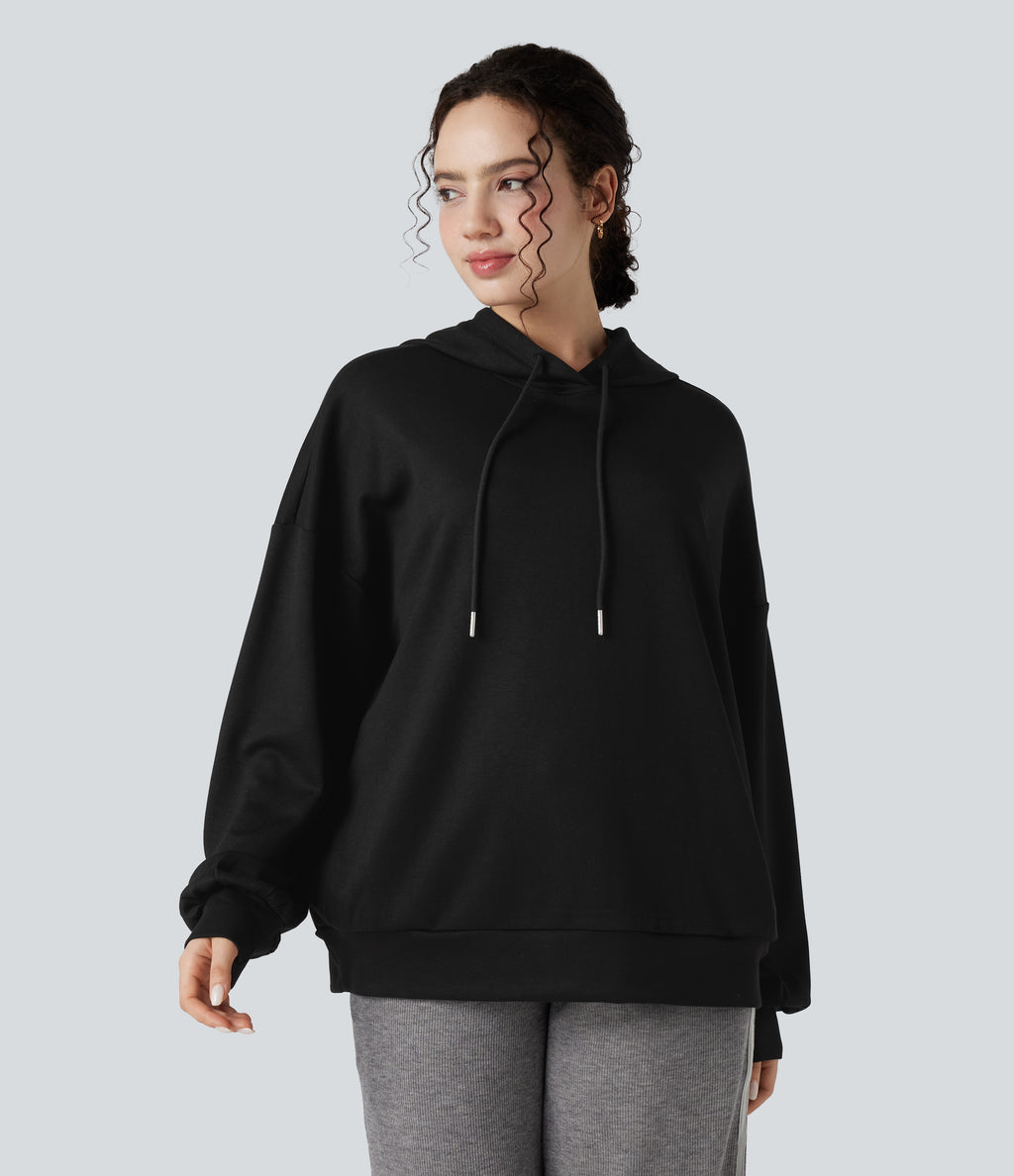 Hooded Long Sleeve Casual Sweatshirt with Pockets — Black — view 6