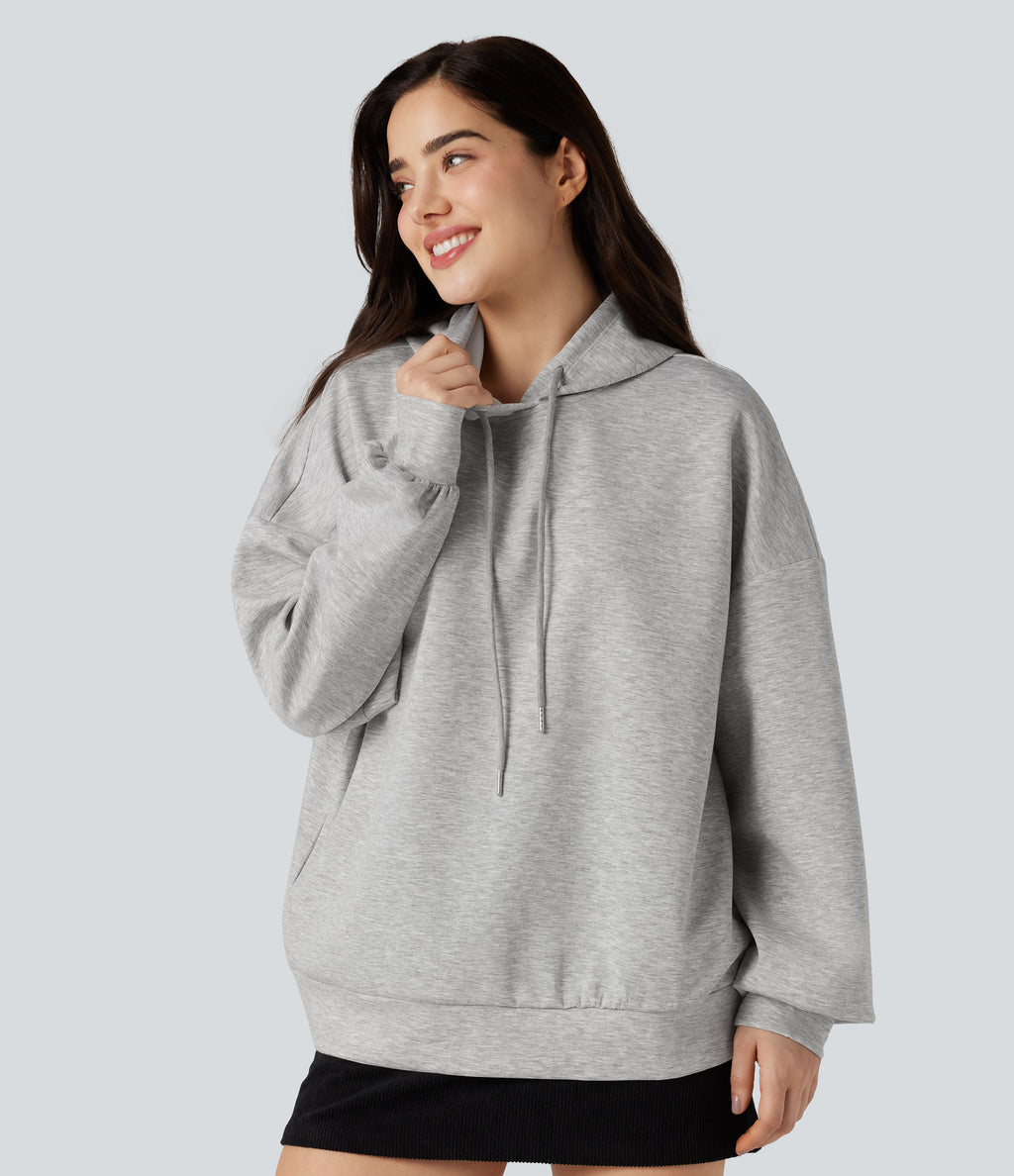 Hooded Long Sleeve Casual Sweatshirt with Pockets — Fog Gray — view 3