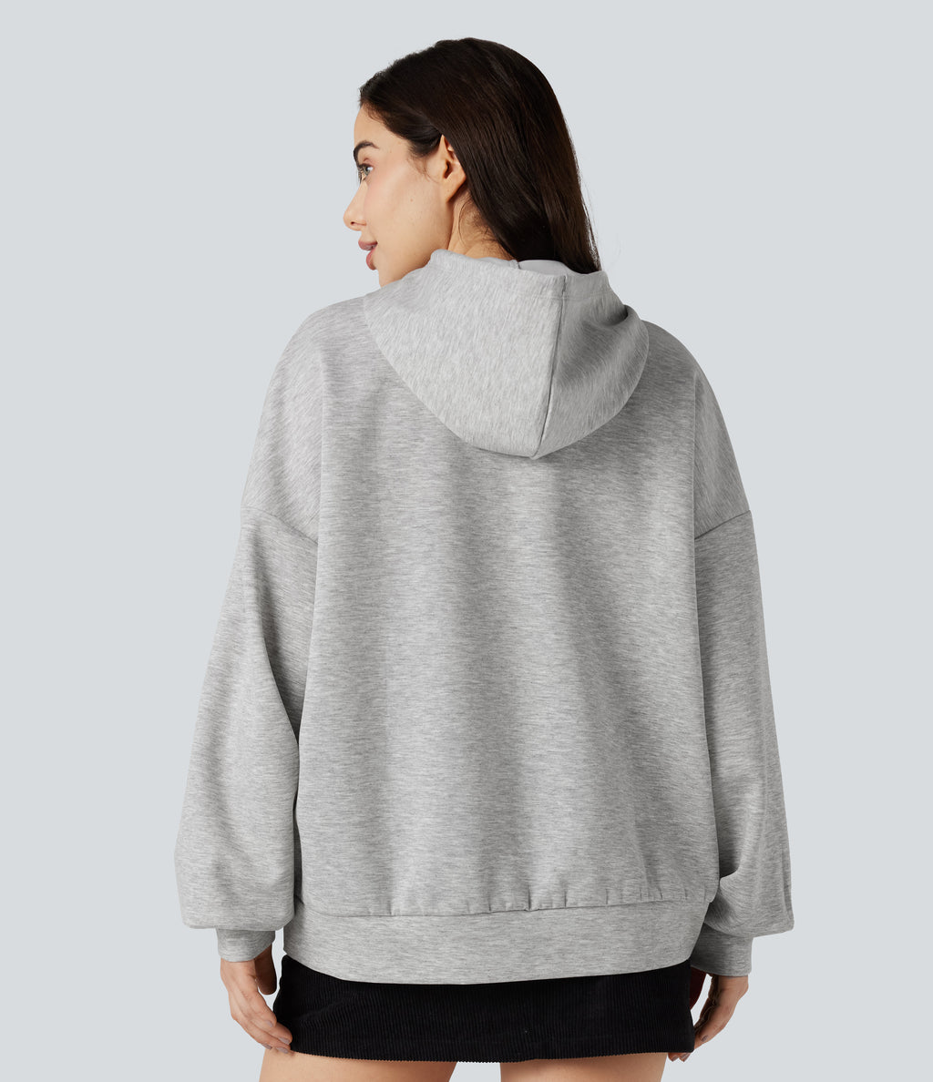 Hooded Long Sleeve Casual Sweatshirt with Pockets — Fog Gray — view 2