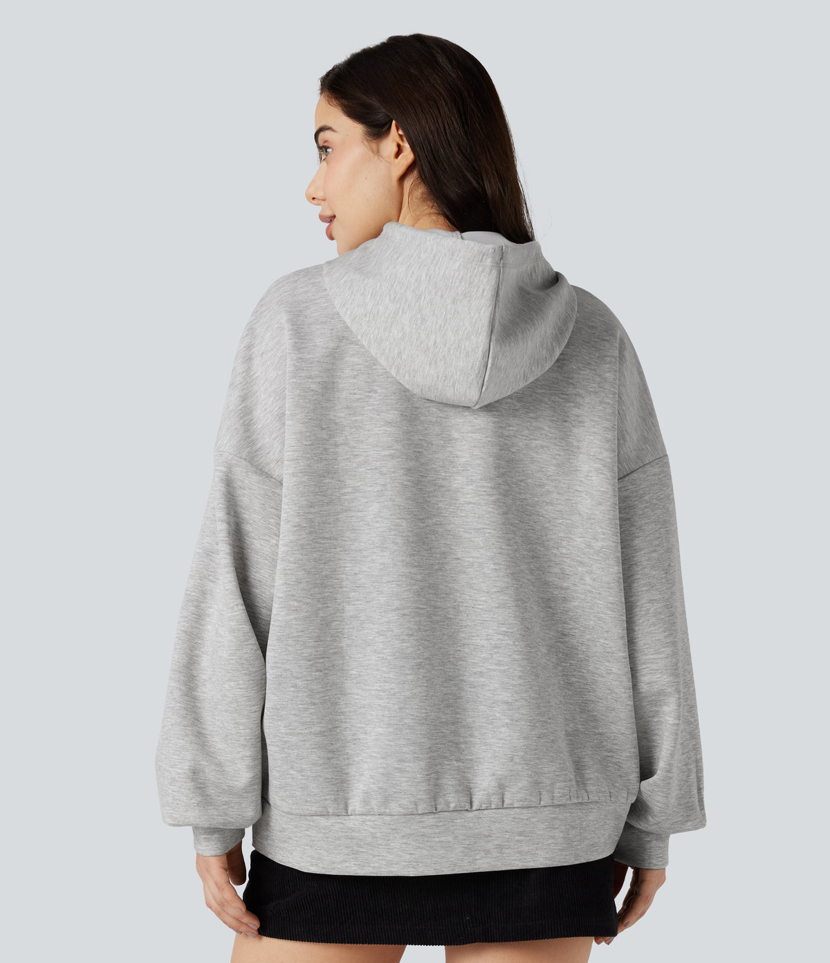Hooded Long Sleeve Casual Sweatshirt with Pockets — Fog Gray — view 2