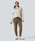 PuffFlex High Waisted Drawstring Casual Quilted Joggers with Pockets — Chestnut Brown — view 8