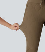 PuffFlex High Waisted Drawstring Casual Quilted Joggers with Pockets — Chestnut Brown — view 7