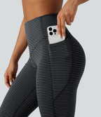High-waisted Tummy Control Striped Yoga Bootcut Legging with Pockets — Steel Stripe — view 4