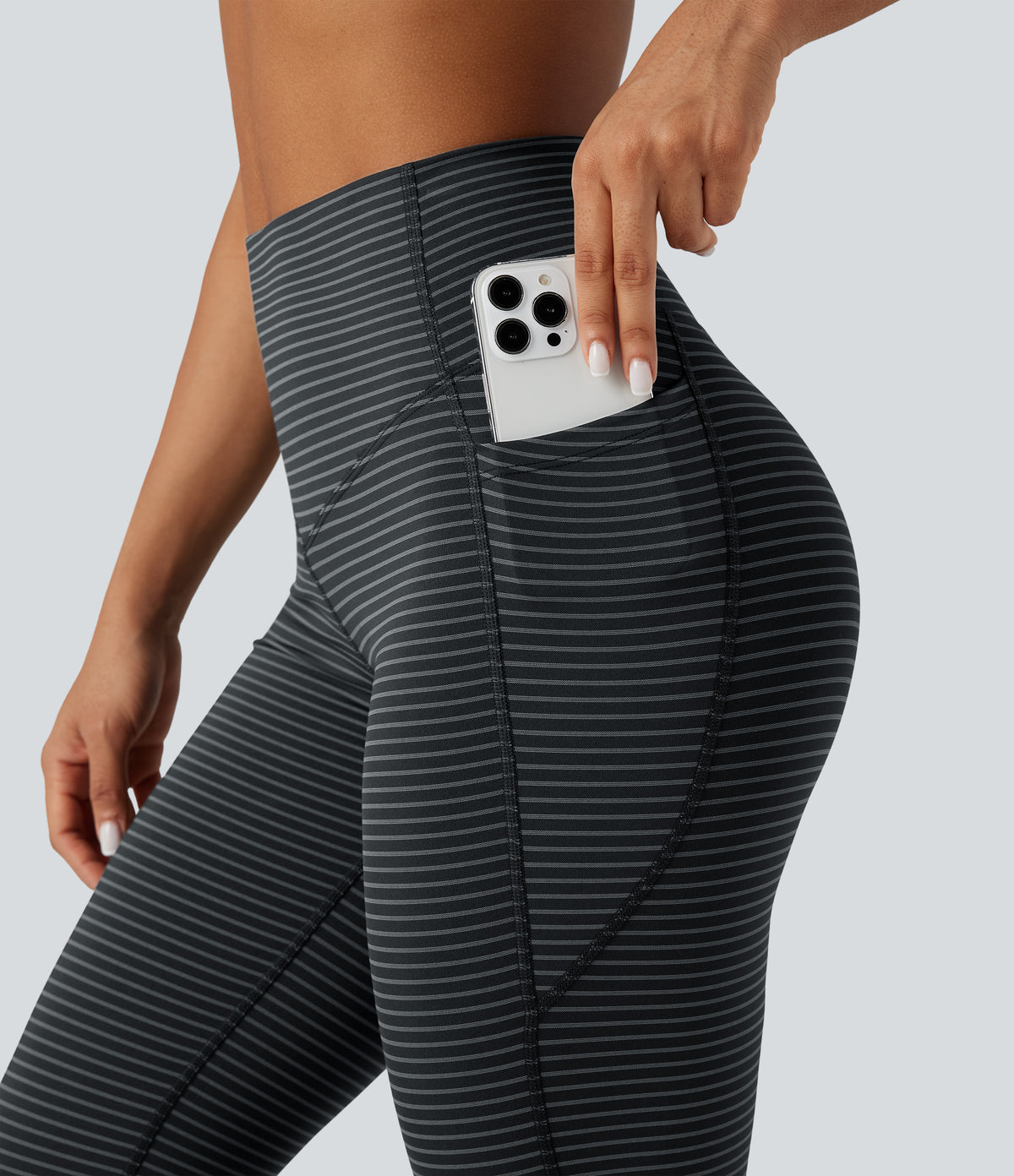 High-waisted Tummy Control Striped Yoga Bootcut Legging with Pockets — Steel Stripe — view 4