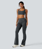 High-waisted Tummy Control Striped Yoga Bootcut Legging with Pockets — Steel Stripe — view 7