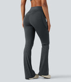 High-waisted Tummy Control Striped Yoga Bootcut Legging with Pockets — Steel Stripe — view 2