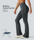 High-waisted Tummy Control Striped Yoga Bootcut Legging with Pockets — Steel Stripe — view 1