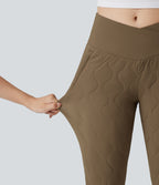 PuffFlex Crossover High Waisted Casual Quilted Joggers with Pockets — Chestnut Brown — view 5