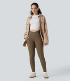 PuffFlex Crossover High Waisted Casual Quilted Joggers with Pockets — Chestnut Brown — view 6