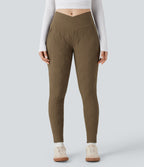 PuffFlex Crossover High Waisted Casual Quilted Joggers with Pockets — Chestnut Brown — view 3