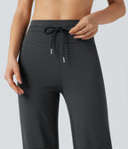 High-waisted Drawstring Stripe Yoga Straight-leg Trousers with Pockets — Steel Stripe — view 4