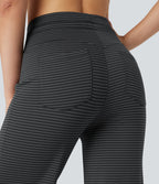 High-waisted Drawstring Stripe Yoga Straight-leg Trousers with Pockets — Steel Stripe — view 5
