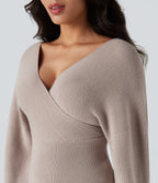 V-neck Batwing Long Sleeve Cut-out Casual Jumper — Moonbeam — view 4