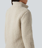 Stand Collar Zip Fly Relaxed Hiking Teddy Jacket with Pockets — Almond Milk — view 6