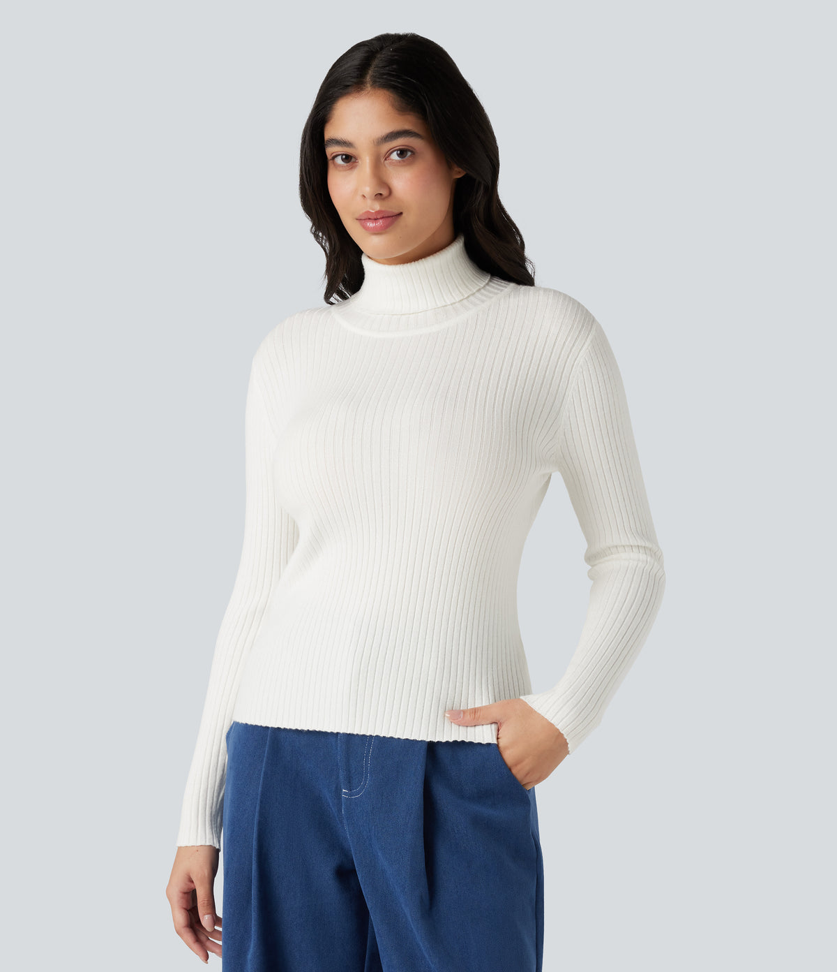 High Neck Long Sleeve Work Jumper — White — view 4