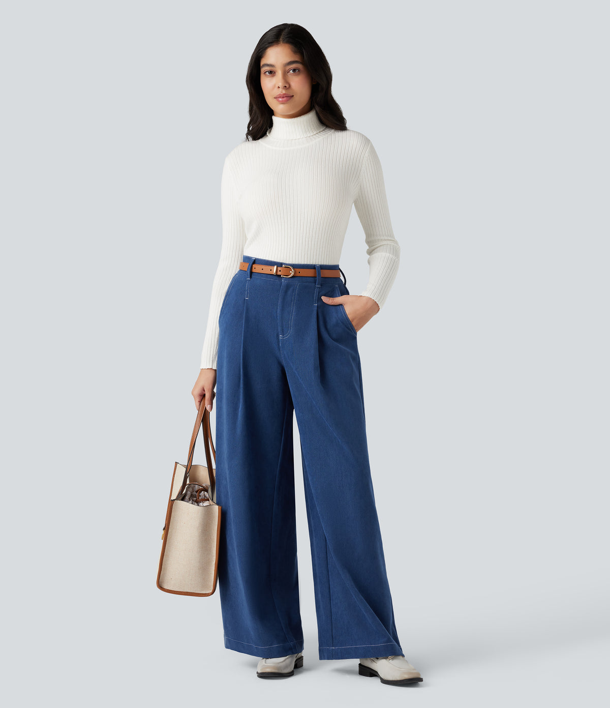 High Neck Long Sleeve Work Jumper — White — view 6