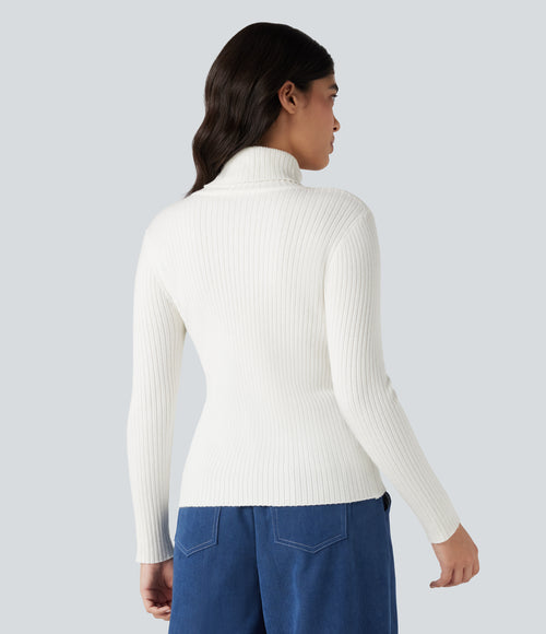 High Neck Long Sleeve Work Jumper — White — view 2