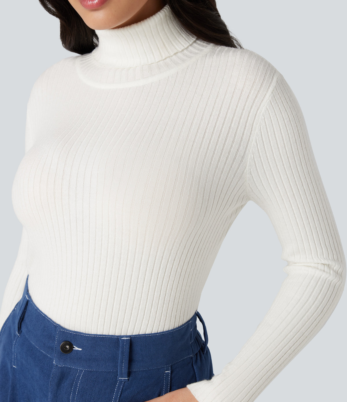 High Neck Long Sleeve Work Jumper — White — view 5
