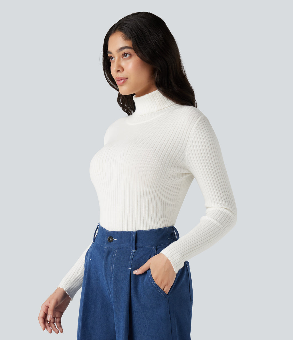 High Neck Long Sleeve Work Jumper — White — view 1