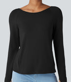 SpacerTek Backless Twisted Long Sleeve Thumb Holes Casual Sweatshirt with Pockets — Black — view 6