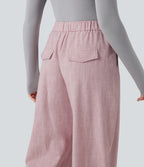 High Waisted Barrel Leg Casual Trousers with Pockets — Lilac Pink — view 5