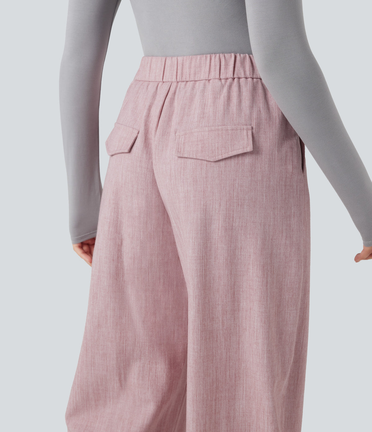 High Waisted Barrel Leg Casual Trousers with Pockets — Lilac Pink — view 5