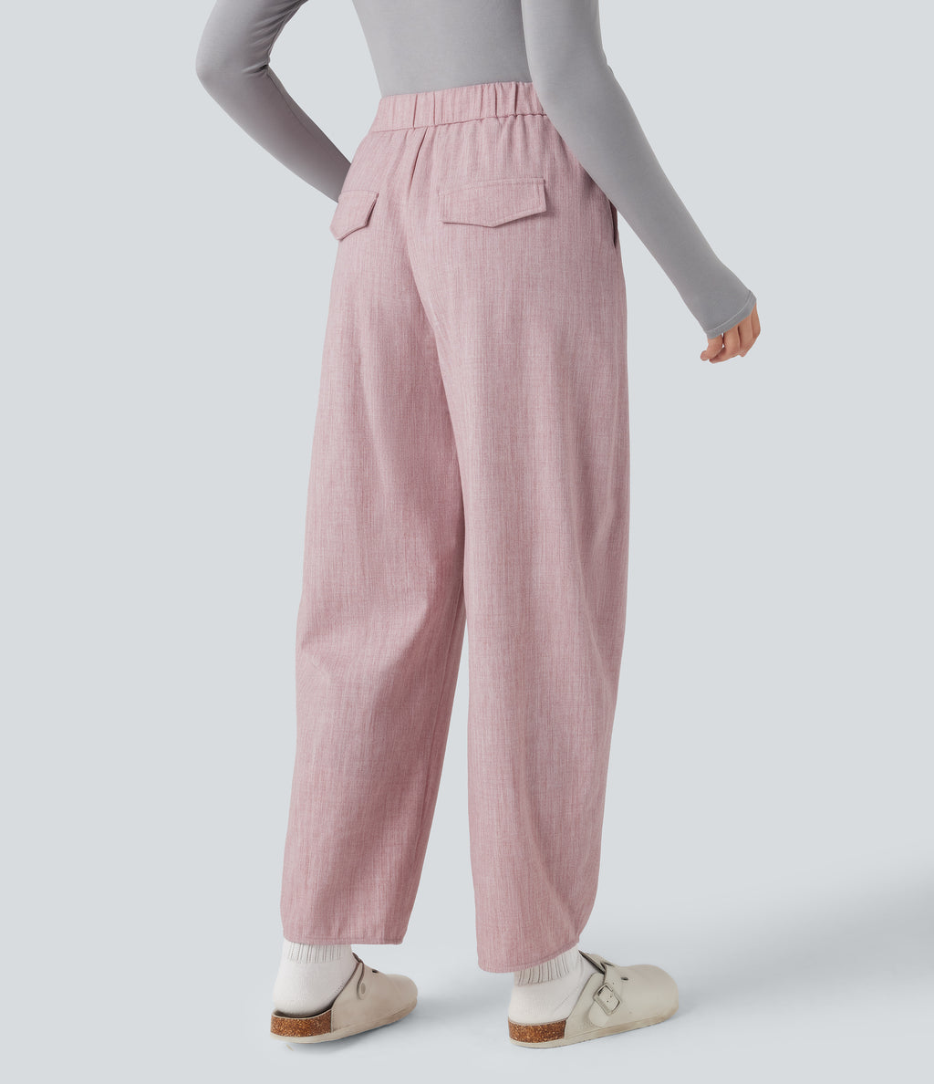 High Waisted Barrel Leg Casual Trousers with Pockets — Lilac Pink — view 2