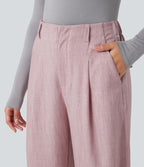 High Waisted Barrel Leg Casual Trousers with Pockets — Lilac Pink — view 4