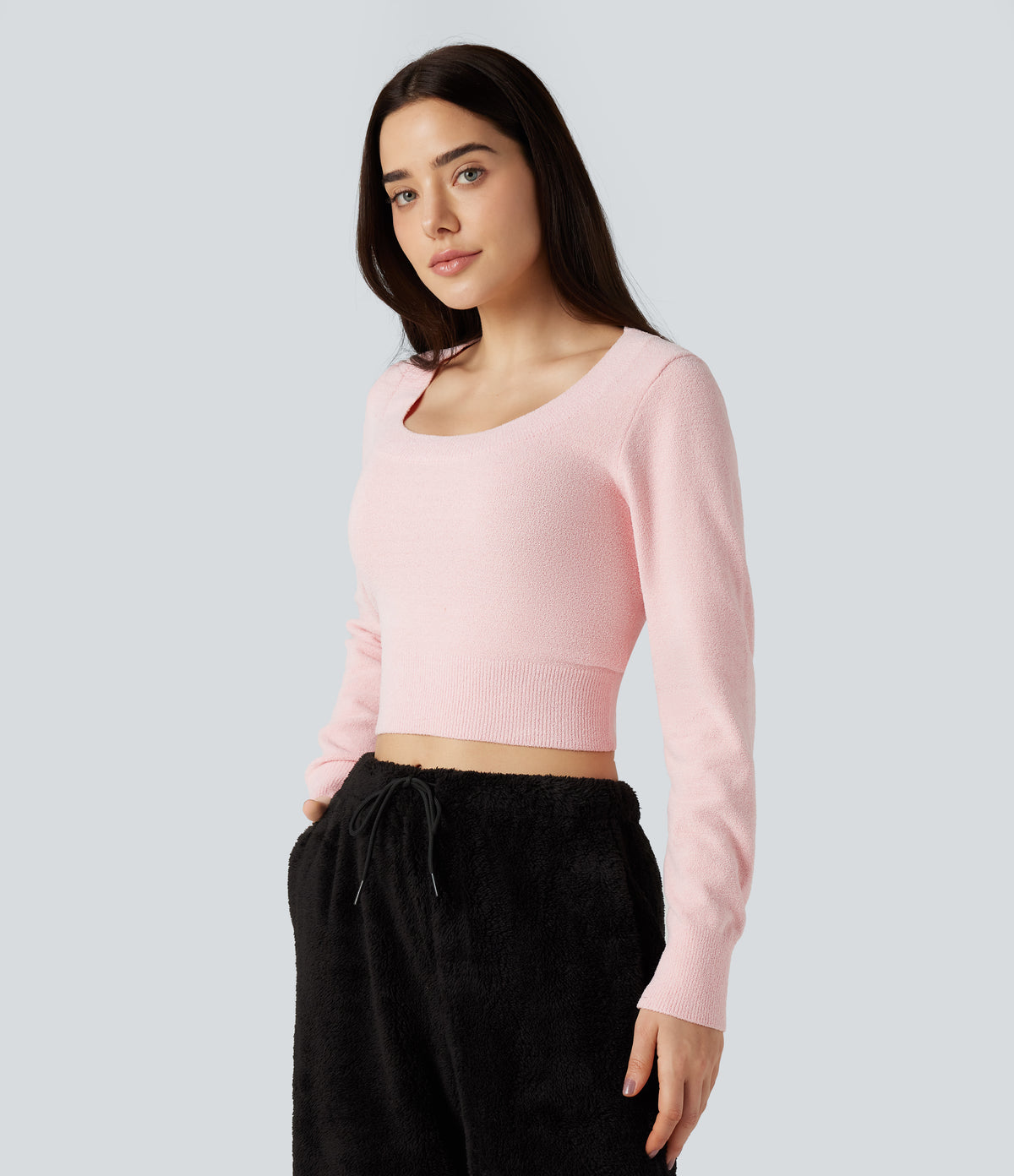 U-Neck Long Sleeve Cropped Casual Jumper — Potpourri — view 6