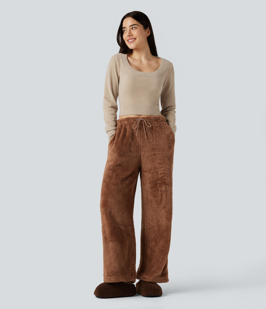 U-Neck Long Sleeve Cropped Casual Jumper — Irish Cream — view 5