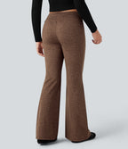 Mid Rise Drawstring Quick Dry Fleece Heathered Warming Flared Lounging Trousers-UPF40+ — Claystone — view 2