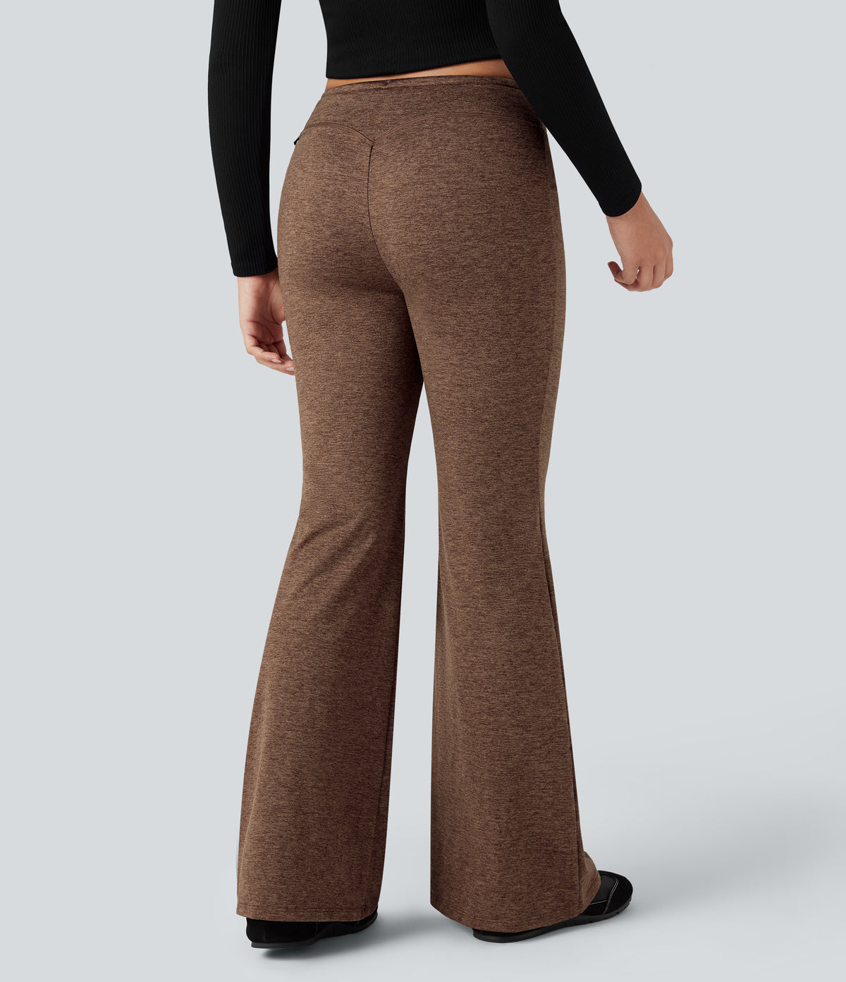 Mid Rise Drawstring Quick Dry Fleece Heathered Warming Flared Lounging Trousers-UPF40+ — Claystone — view 2