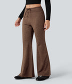 Mid Rise Drawstring Quick Dry Fleece Heathered Warming Flared Lounging Trousers-UPF40+ — Claystone — view 3