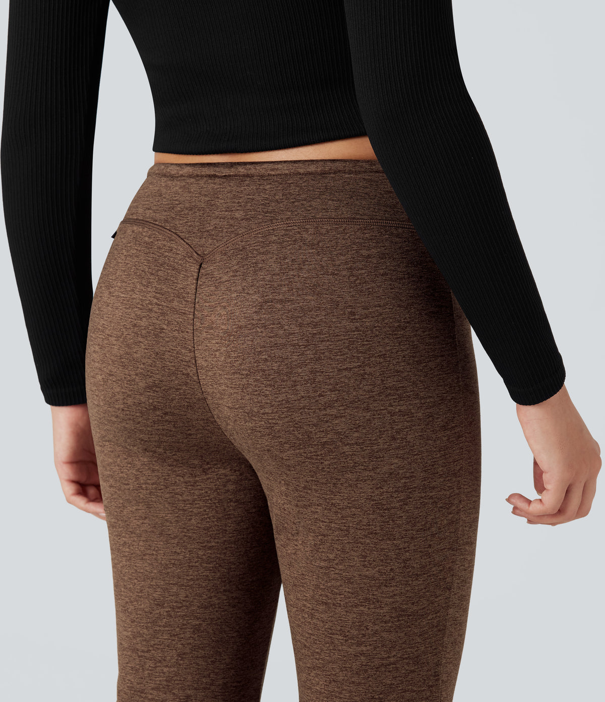 Mid Rise Drawstring Quick Dry Fleece Heathered Warming Flared Lounging Trousers-UPF40+ — Claystone — view 5