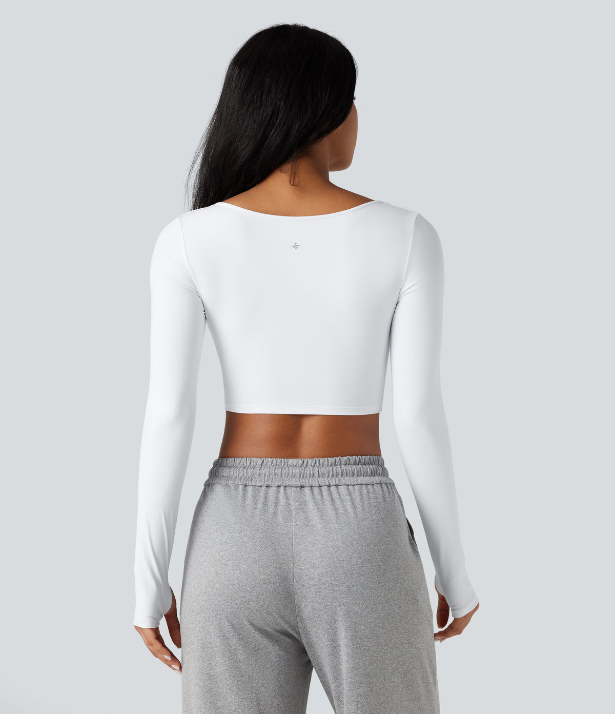 Airy V Neck Cut Out Long Sleeve Thumb Hole InstantCool Cropped Yoga Sports Top — White — view 2